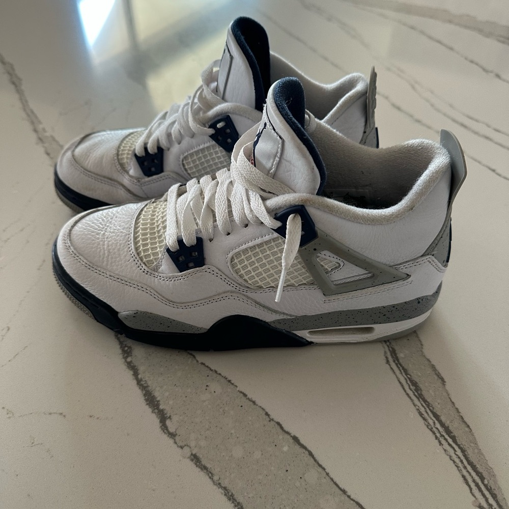 Jordan 4 White and Dark Blue Sneakers